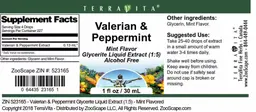 Label for Valerian & Peppermint Mint Flavor