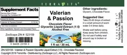 Label for Valerian & Passion Chocolate Flavor