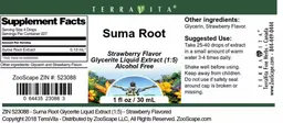 Label for Suma Root Strawberry Flavor