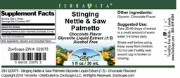 Label for Stinging Nettle & Saw Palmetto Chocolate Flavor