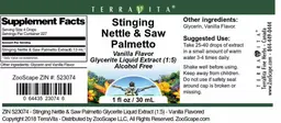 Label for Stinging Nettle & Saw Palmetto Vanilla Flavor