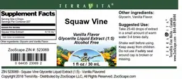 Label for Squaw Vine Vanilla Flavor