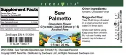 Label for Saw Palmetto Chocolate Flavor