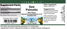 Label for Saw Palmetto Mint Flavor
