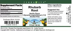 Label for Rhubarb Root Vanilla Flavor