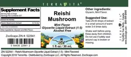 Label for Reishi Mushroom Mint Flavor