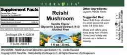 Label for Reishi Mushroom Vanilla Flavor