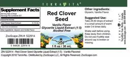 Label for Red Clover Seed Vanilla Flavor