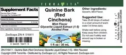 Label for Quinine Bark (Red Cinchona) Mint Flavor