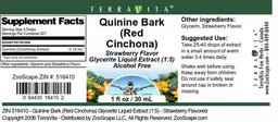 Label for Quinine Bark (Red Cinchona) Strawberry Flavor