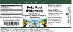 Label for Poke Root (Pokeweed) Vanilla Flavor