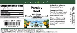 Label for Parsley Root Mint Flavor