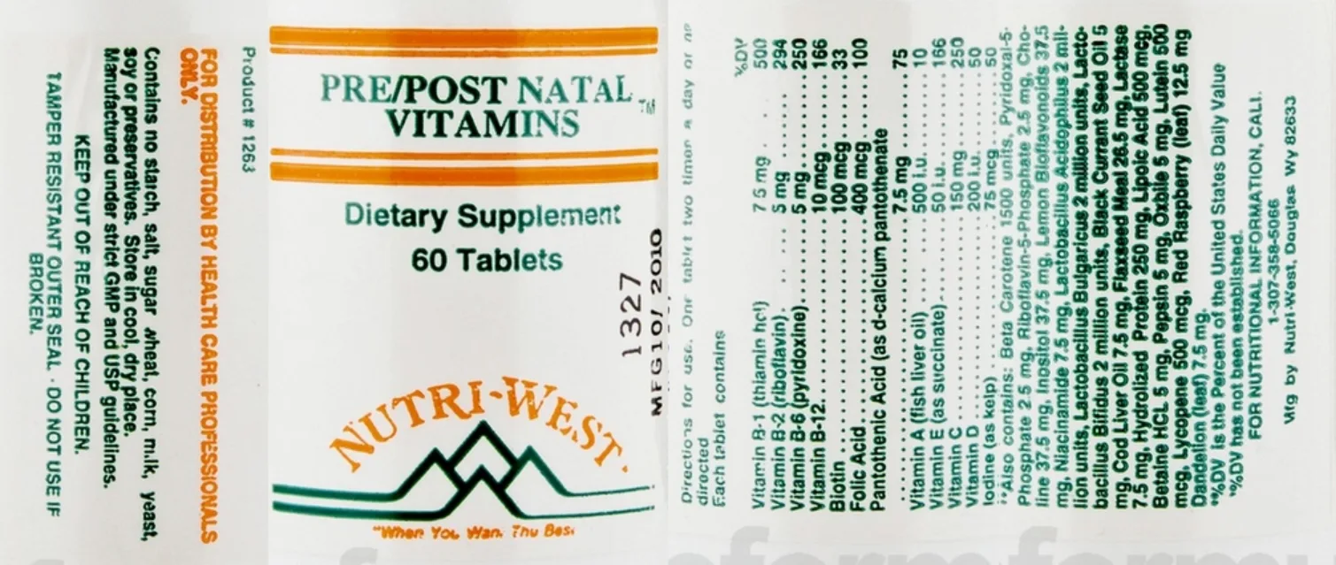 Label for Pre/Post Natal Vitamins