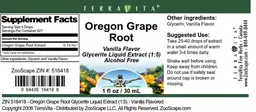 Label for Oregon Grape Root Vanilla Flavor