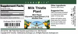 Label for Milk Thistle Plant Mint Flavor
