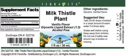 Label for Milk Thistle Plant Vanilla Flavor