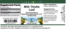 Label for Milk Thistle Leaf Chocolate Flavor