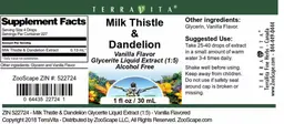 Label for Milk Thistle & Dandelion Vanilla Flavor