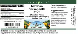 Label for Mexican Sarsaparilla Root Chocolate Flavor
