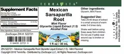 Label for Mexican Sarsaparilla Root Mint Flavor