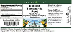 Label for Mexican Sarsaparilla Root Vanilla Flavor