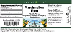 Label for Marshmallow Root Vanilla Flavor