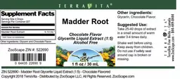 Label for Madder Root Chocolate Flavor