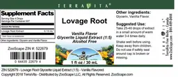 Label for Lovage Root Vanilla Flavor