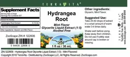 Label for Hydrangea Root Mint Flavor