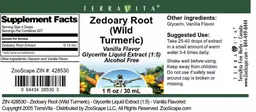 Label for Zedoary Root (Wild Turmeric) Vanilla Flavor