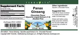 Label for Panax Ginseng Chocolate Flavor