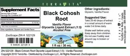 Label for Black Cohosh Root Vanilla Flavor