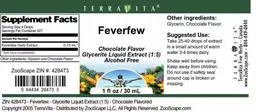 Label for Feverfew Chocolate Flavor