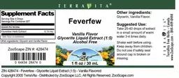 Label for Feverfew Vanilla Flavor