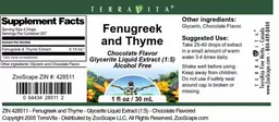 Label for Fenugreek and Thyme Chocolate Flavor