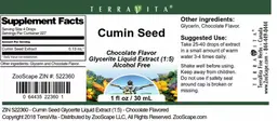Label for Cumin Seed Chocolate Flavor