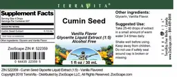 Label for Cumin Seed Vanilla Flavor