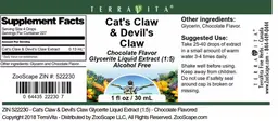 Label for Cat's Claw & Devil's Claw Chocolate Flavor