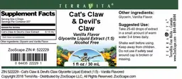 Label for Cat's Claw & Devil's Claw Vanilla Flavor