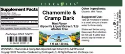 Label for Chamomile & Cramp Bark Mint Flavor