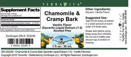 Label for Chamomile & Cramp Bark Vanilla Flavor