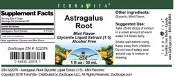 Label for Astragalus Root Mint Flavor