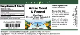 Label for Anise Seed & Fennel Mint Flavor