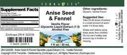 Label for Anise Seed & Fennel Vanilla Flavor