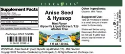 Label for Anise Seed & Hyssop Mint Flavor