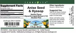 Label for Anise Seed & Hyssop Vanilla Flavor
