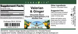 Label for Valerian & Ginger Chocolate Flavor