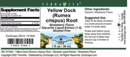 Label for Yellow Dock (Rumex crispus) Root Strawberry Flavor
