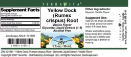 Label for Yellow Dock (Rumex crispus) Root Vanilla Flavor