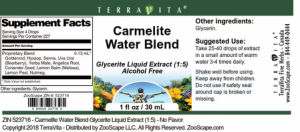 Label for Carmelite Water Blend